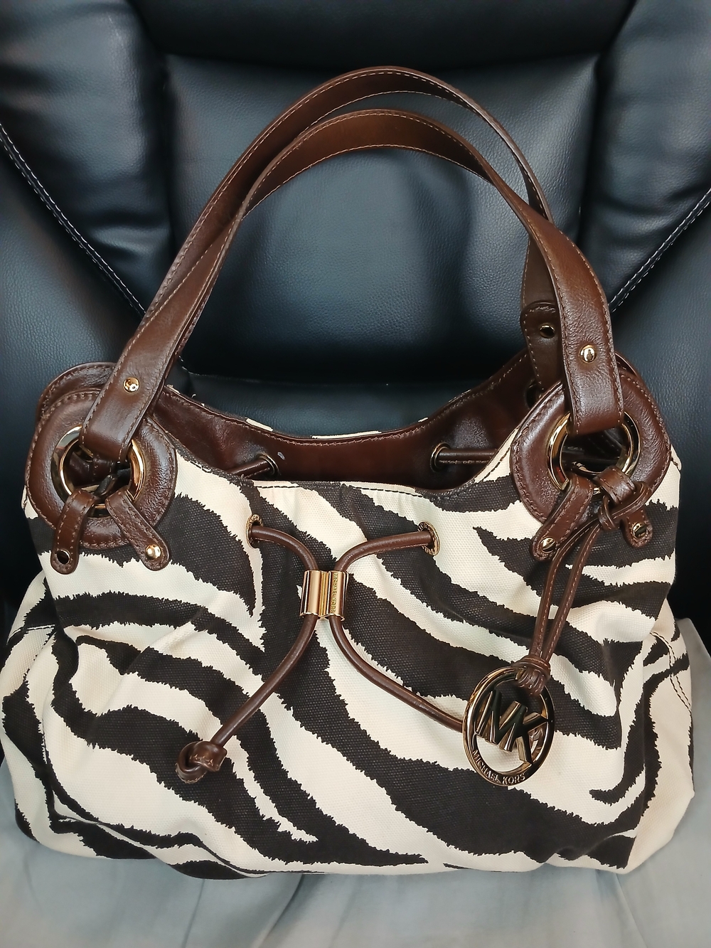 Michael Kors Black & Cream Zebra-Print Tote Bag